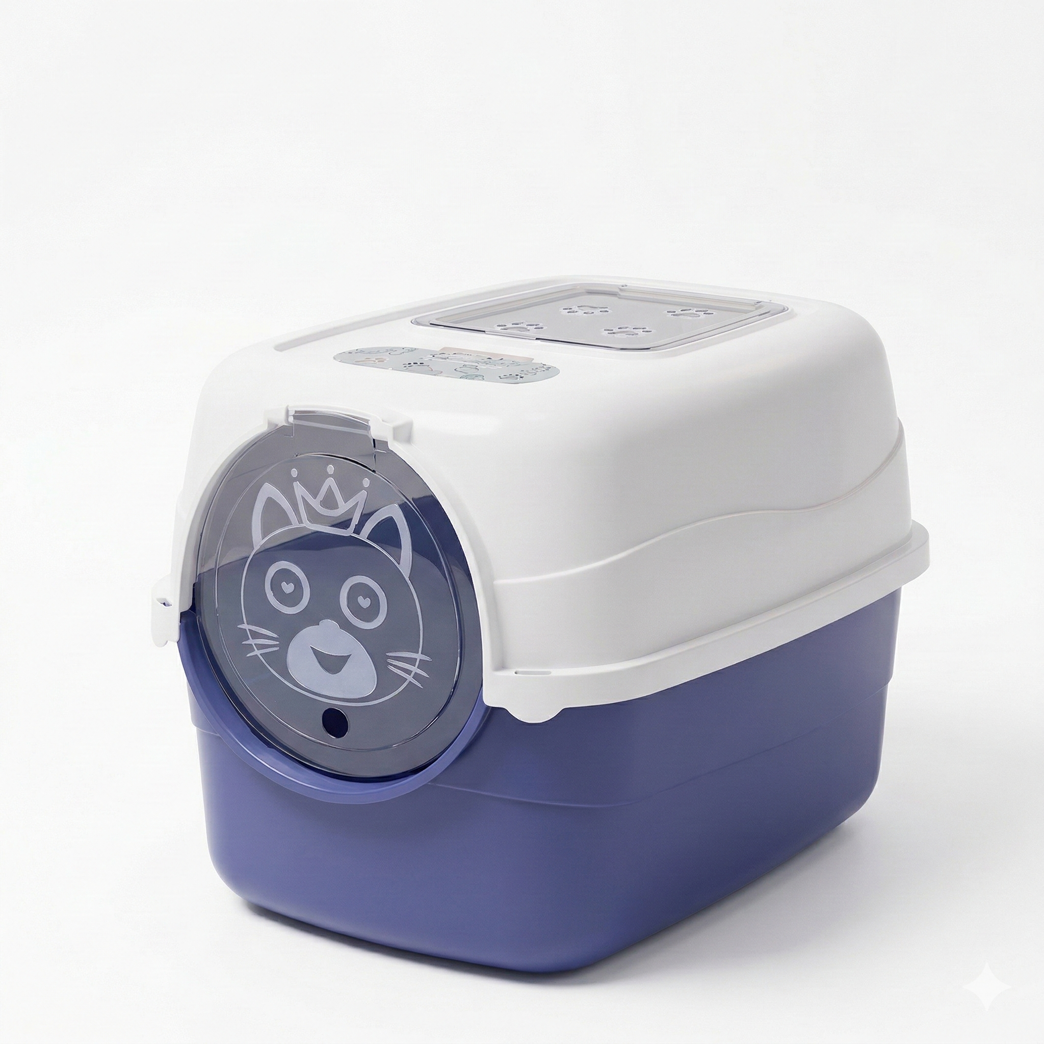 Felinabox enclosed cat litter box with odor control blue and white - removable top easy clean