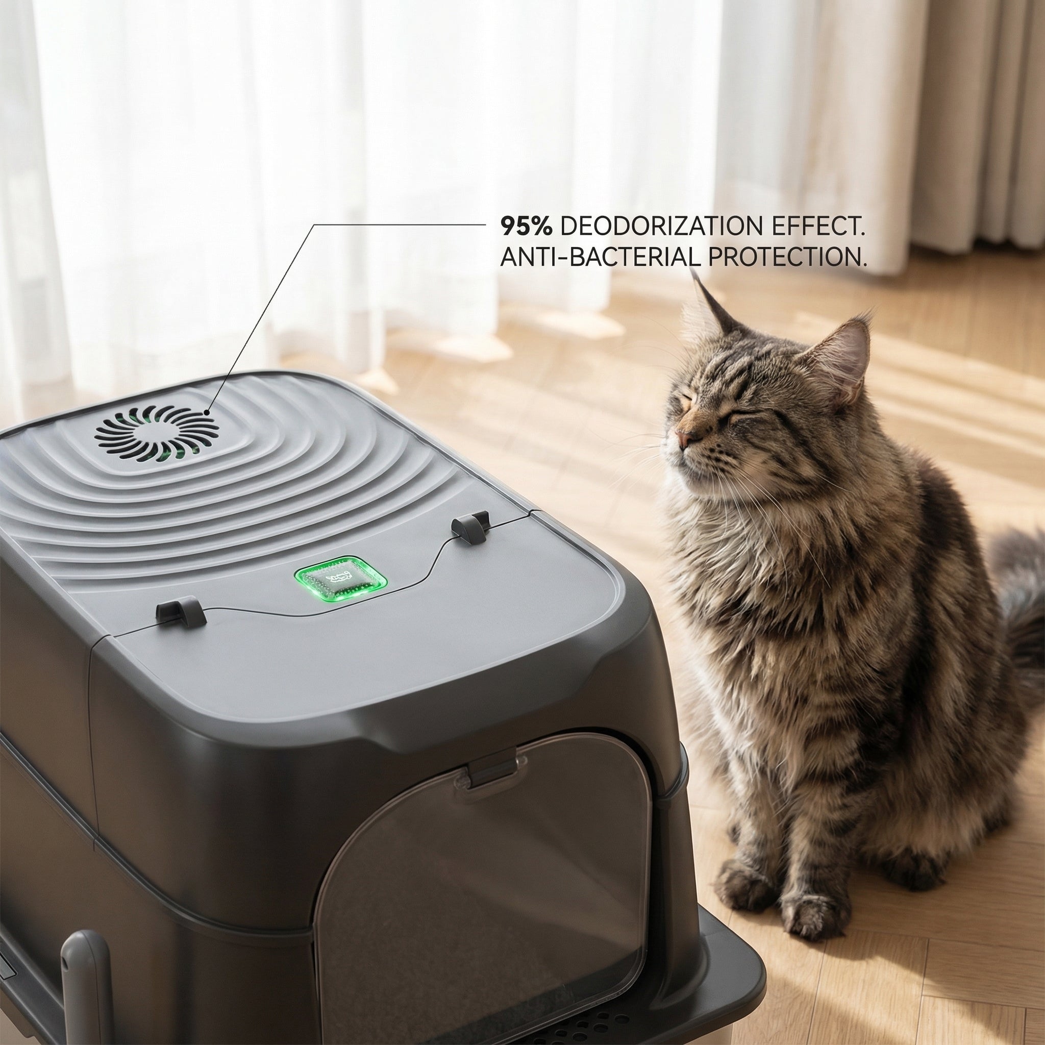 Cat using Felinabox stainless steel automatic litter box - spacious hygienic enclosed design