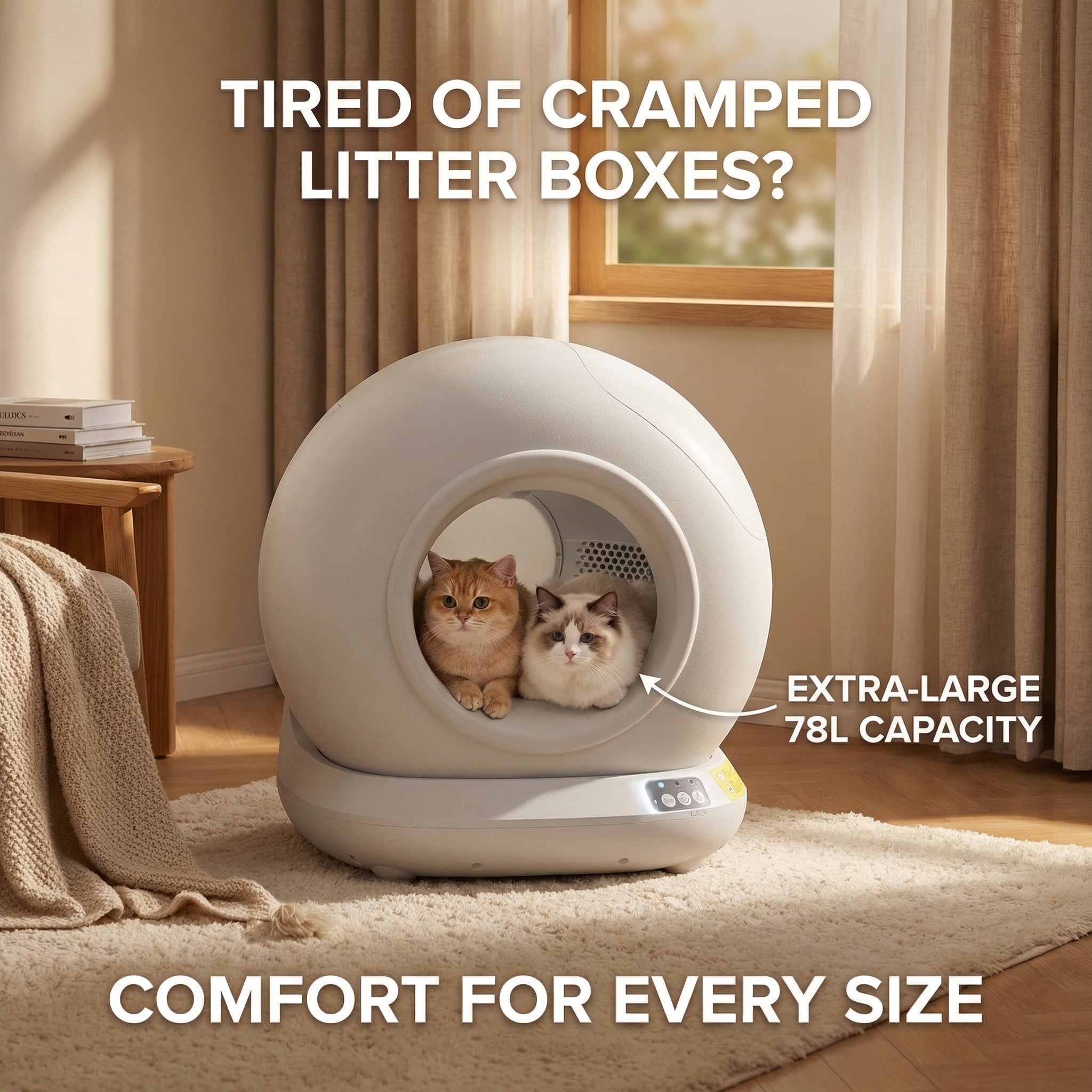 Extra-Large Automatic Self-Cleaning Cat Litter Box 78L Capacity