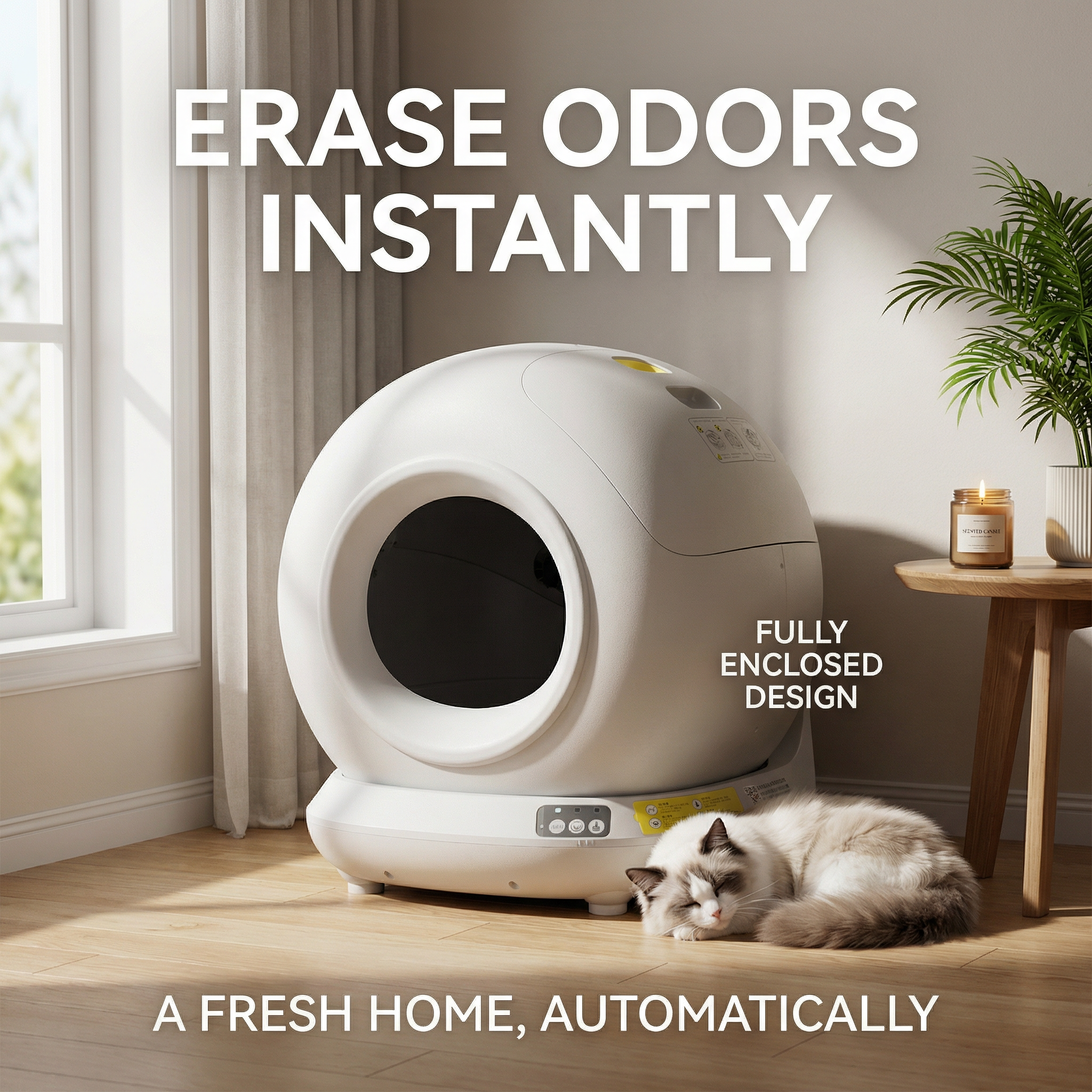 Felinabox extra-large 78L self-cleaning cat litter box side angle - fully enclosed odor control