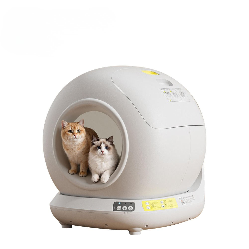 Felinabox extra-large automatic self-cleaning cat litter box 78L with cat inside - cream design